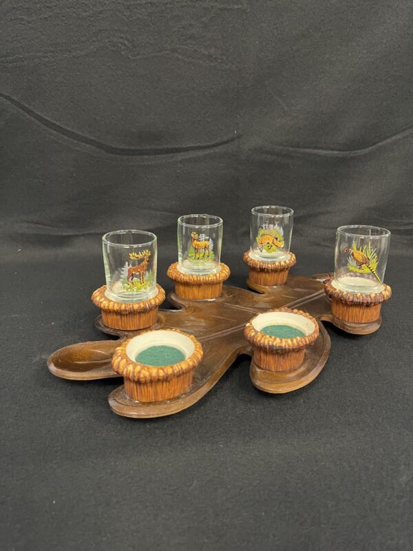 4er Trinkset Schnaps DDR Eichenblatt Tiermotiv Jagd